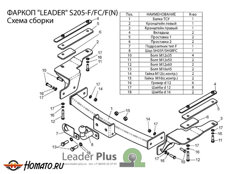 Фаркоп SSANGYONG REXTON 2 2007-2012 | шар FC | Лидер Плюс | S205-FC