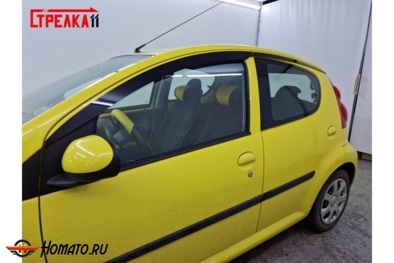 Дефлекторы Peugeot 107 (5D) 2005-2015 | из 4 частей, премиум, плоские, 2D