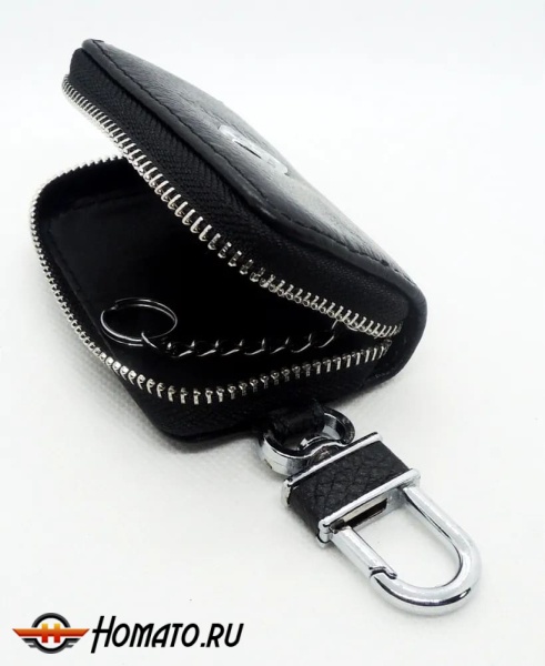 Чехол для ключей "Toyota", Универсальный, Кожаный с Металическим значком, Цвет: Черный