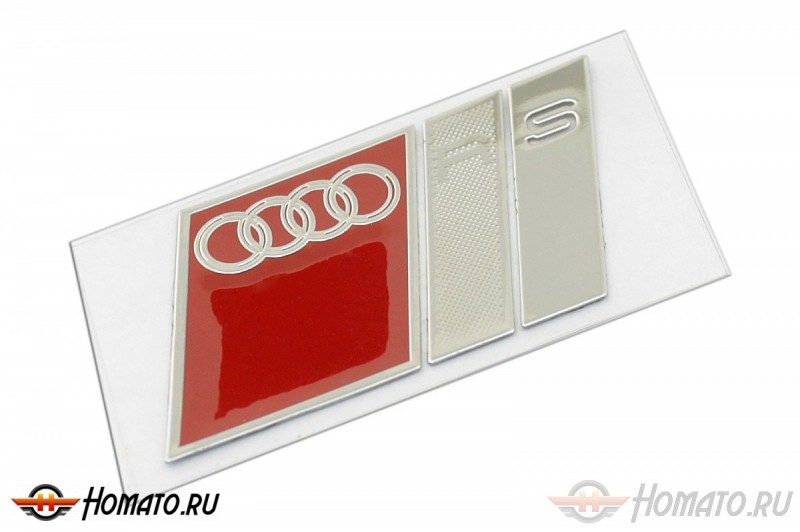 Шильд "RS" Для Audi, Самоклеящийся, Цвет: Красный-Хром. 1 шт. (34mm*18mm)