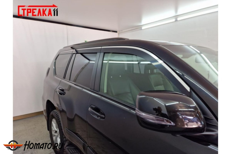 Дефлекторы Лексус GX460 2010-2022 | с хром молдингом, из 6 частей, премиум, плоские, 2D