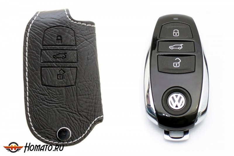 Брелок «кожаный чехол» для Volkswagen Touareg «2010+» с белой нитью