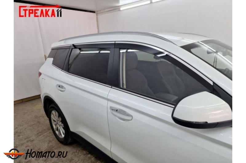 Дефлекторы VGV U75 Plus | с хром молдингом, из 6 частей, премиум, плоские, 2D