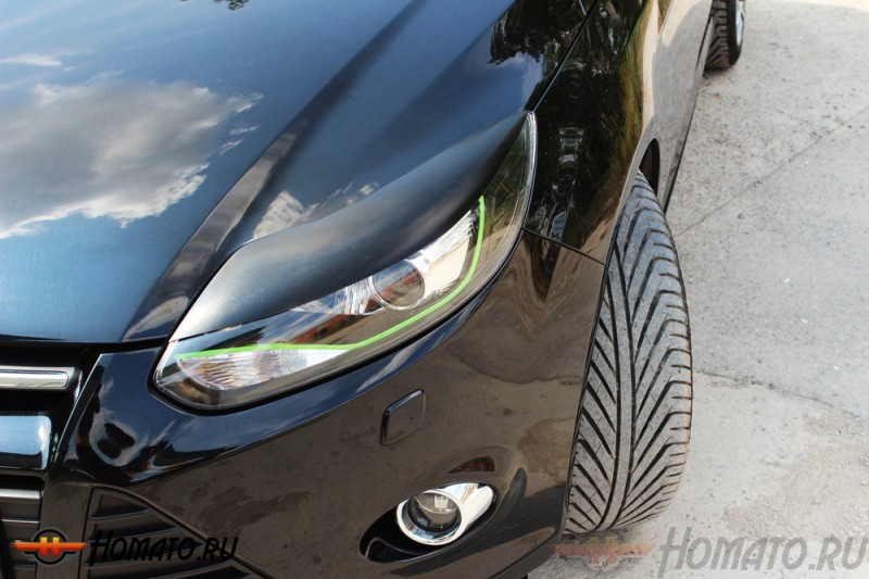 Накладки на передние фары (реснички) для Ford Focus III 2011-2013 | глянец (под покраску)