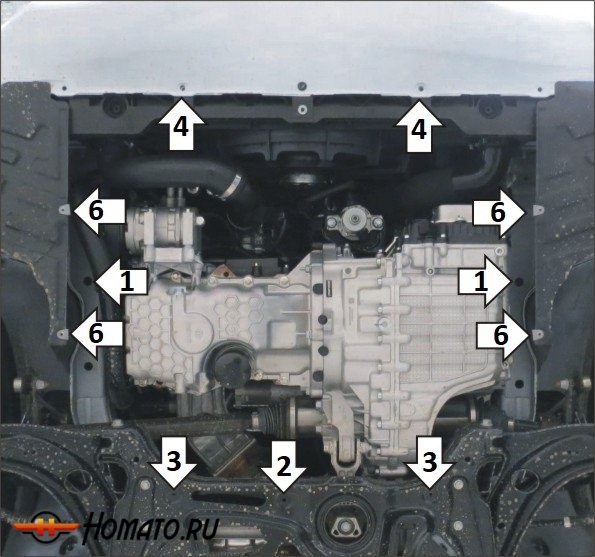 Защита картера FAW Bestune B70 2022- | двигатель + КПП, 2 мм, сталь | MOTODOR | 73902