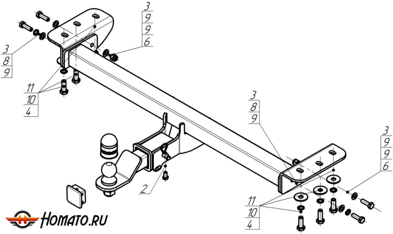 Фаркоп TANK 700 2024- | шар E - быстросъемный под квадрат, нагрузка 100/2000 | MOTODOR | 93122-E