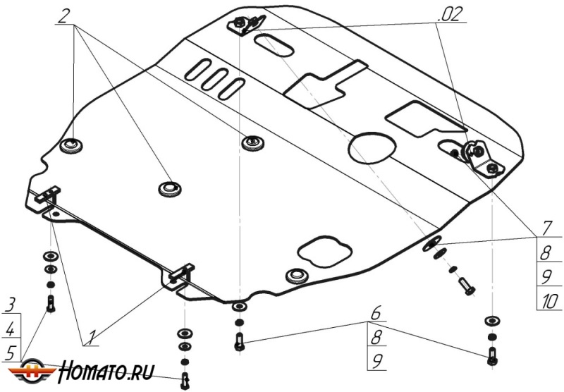 Защита картера Mitsubishi ASX 2010-2012 | двигатель + КПП, 3 мм, сталь | MOTODOR | 11312