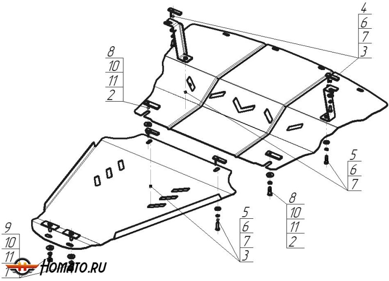 Защита картера Nissan Skyline 2001-2004 | двигатель + КПП, 2 мм, сталь | MOTODOR | 01451