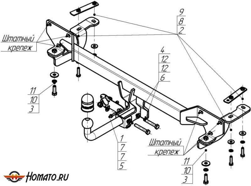 Фаркоп Gac GS4 2024- | шар A - съемный крюк (на болтах), нагрузка 50/1000 | MOTODOR | 97805-A