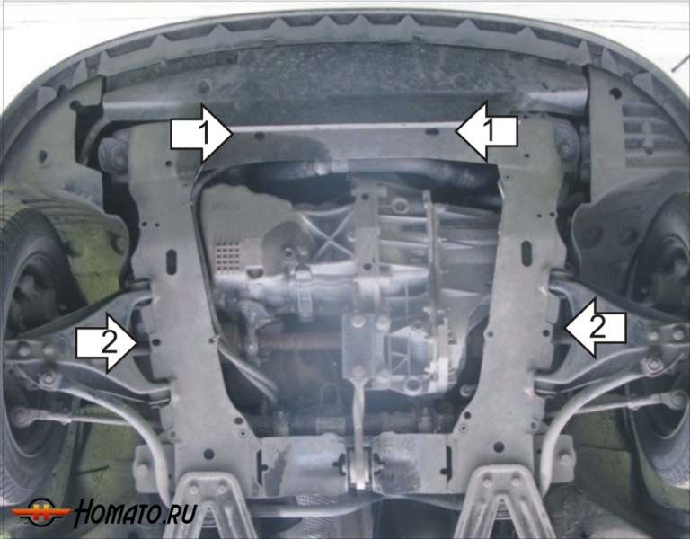 Защита картера Renault Symbol 2006-2008 | двигатель + КПП, 2 мм, сталь | MOTODOR | 71708