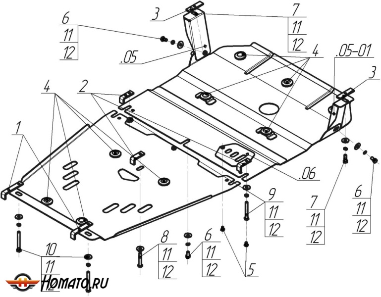 Защита картера Hyundai Grand Starex 2008-2022 | двигатель + КПП, 2 мм, сталь | MOTODOR | 00931