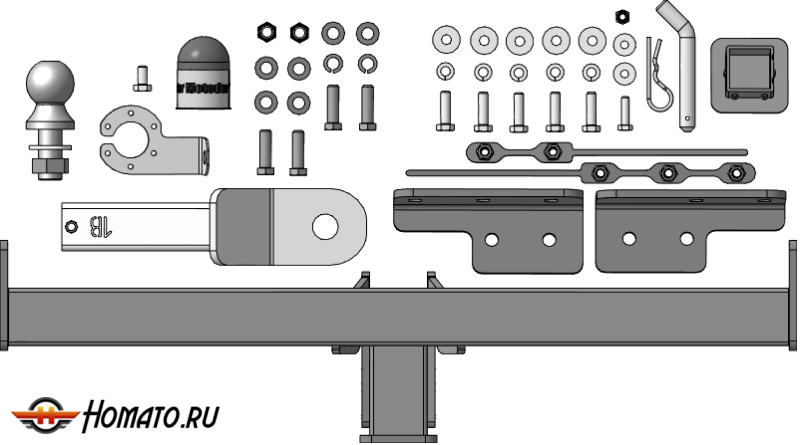 Фаркоп Tenet T4 | шар E - быстросъемный под квадрат, нагрузка 75/1500 | MOTODOR | 99023-E