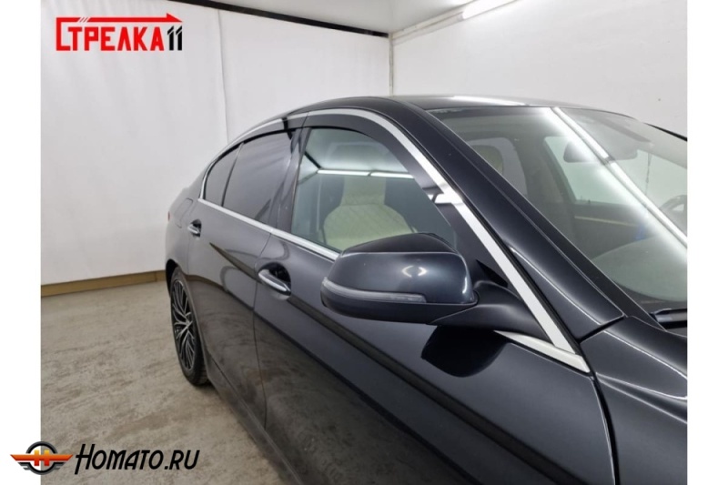 Дефлекторы БМВ 5 Ф10 (2010-2017) | с хром молдингом, из 4 частей, премиум, плоские, 2D