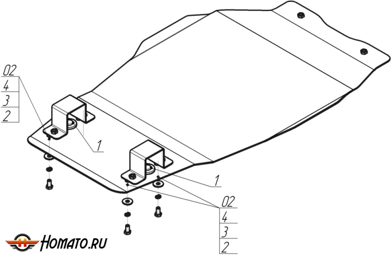 Защита картера Mitsubishi L 200 2006-2014 | раздатка, 3 мм, сталь | MOTODOR | 11309