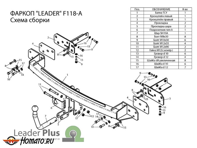 Фаркоп FORD S-MAX 2006- | шар A | Лидер Плюс | F118-A