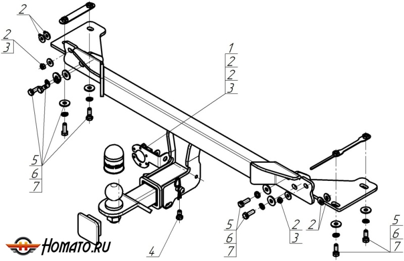 Фаркоп Belgee X70 2024- | шар E - быстросъемный под квадрат, нагрузка 75/1500 | MOTODOR | 94205-E