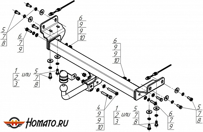 Фаркоп Омода С7 2025+ | шар A - оцинкованный, нагрузка 75/1500 | MOTODOR | 99026-A