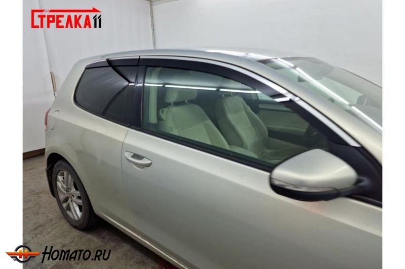 Дефлекторы Фольксваген Гольф 6 (3D) 2008-2013 | с хром молдингом, из 4 частей, премиум, плоские, 2D