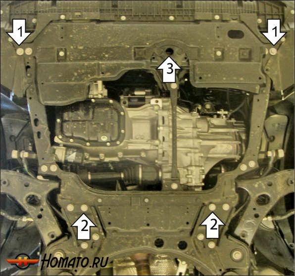Защита картера Toyota Corolla 2006-2013 | двигатель + КПП, 2 мм, сталь | MOTODOR | 72509