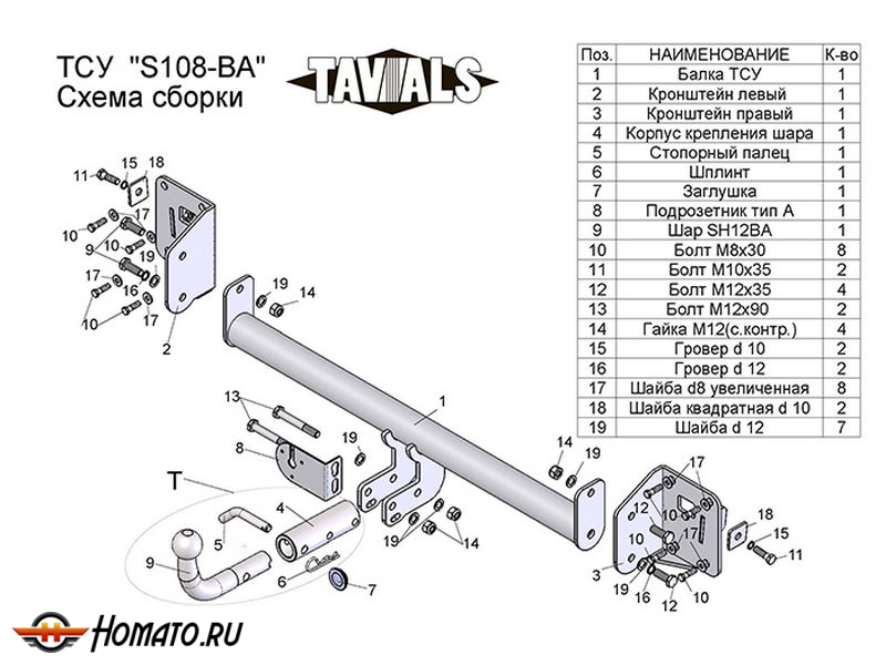 Фаркоп SKODA OCTAVIA 3 (A7) лифтбек 2013- | шар BA - быстросъемный | Лидер Плюс | T-S108-BA