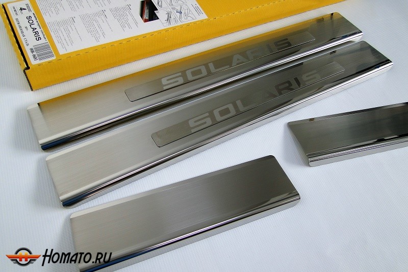 Накладки на пороги с логотипом для Hyundai Solaris 2011+/2014+ | нержавейка