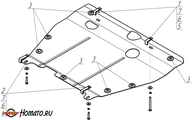 Защита картера Hyundai NF 2005-2008 | двигатель + КПП, 2 мм, сталь | MOTODOR | 00913