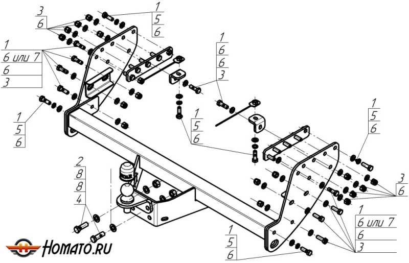 Фаркоп Mitsubishi L 200 2006-2014 | шар FE - оцинкованный, нагрузка 120/3000 | ZincaR | ZM301FE