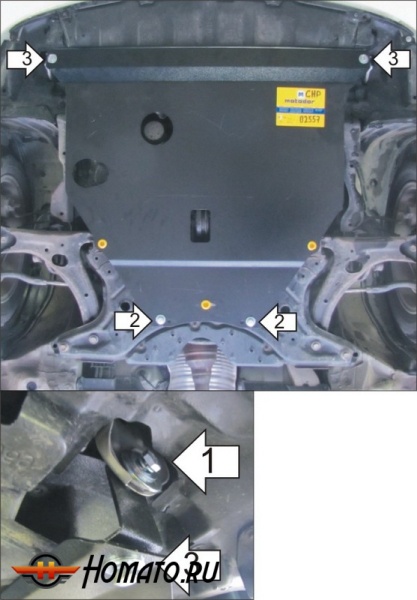 Защита картера Toyota Prius 2003-2009 | двигатель + КПП, 2 мм, сталь | MOTODOR | 02557