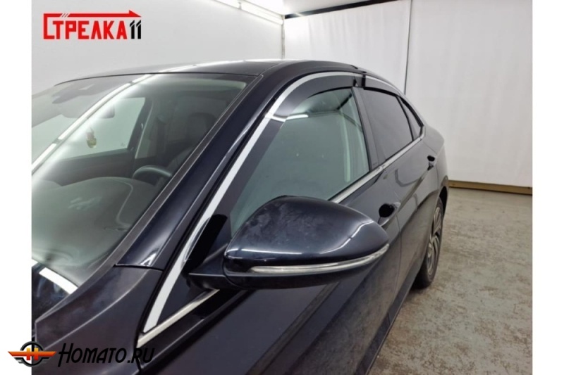 Дефлекторы Фольксваген Джетта 7 2020+ | с хром молдингом, из 6 частей, премиум, плоские, 2D