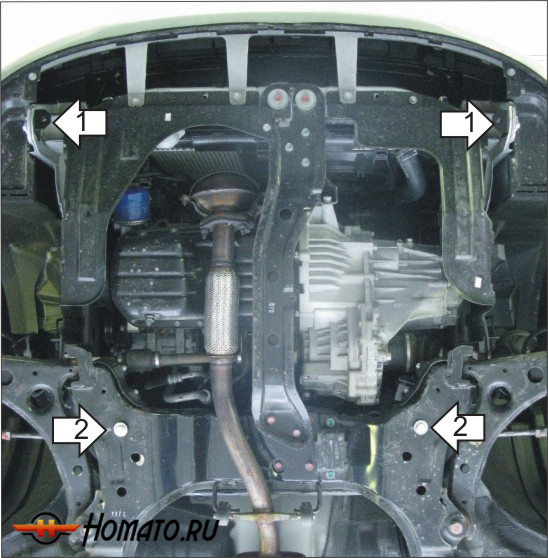 Защита картера Hyundai Matrix 2001-2010 | двигатель + КПП, 2 мм, сталь | MOTODOR | 00910