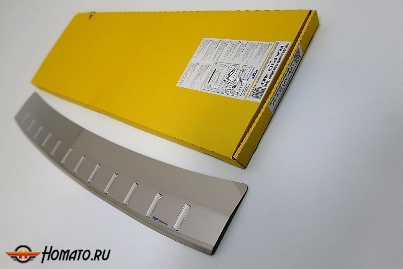 Накладка на задний бампер для Skoda Rapid 2014+ | силиконовые вставки + нержавейка, с загибом