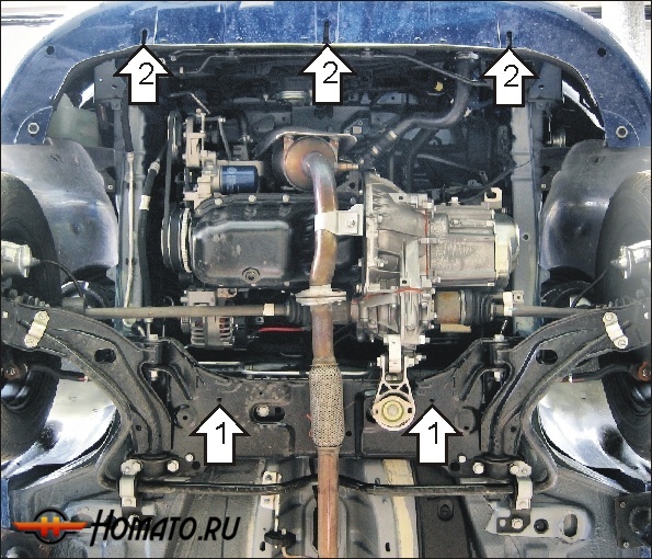 Защита картера FIAT Doblo Panorama 2005-2015 | двигатель + КПП, 2 мм, сталь | MOTODOR | 00613