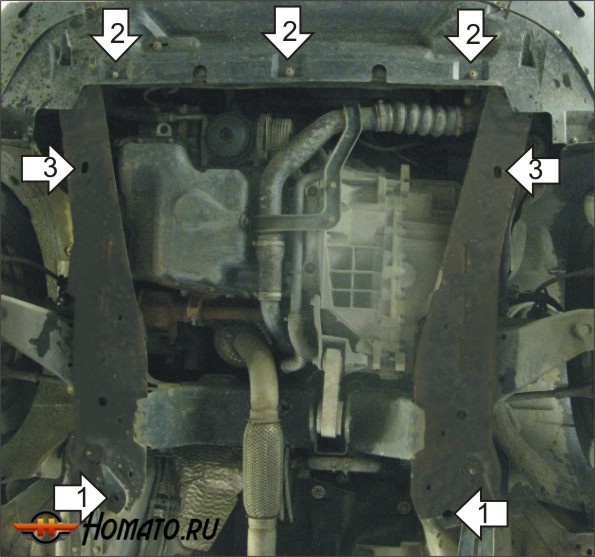 Защита картера Ford Mondeo III 2000-2007 | двигатель + КПП, 2 мм, сталь | MOTODOR | 00709