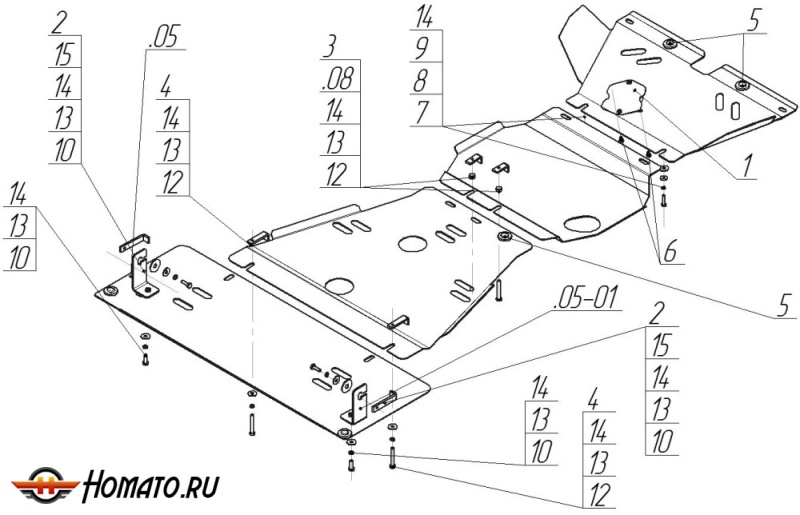 Защита картера Infiniti QX 56 2010-2014 | двигатель + КПП + раздатка, 3 мм, сталь | MOTODOR | 11407