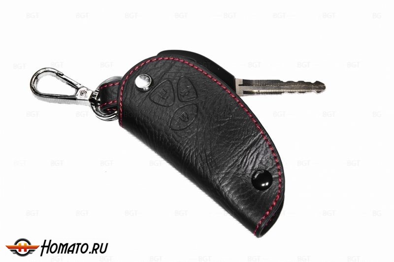 Чехол для ключа Toyota «Брелок», "Camry-club.ru" Кожаный, Цвет нити: Красный, «Camry-club.ru»