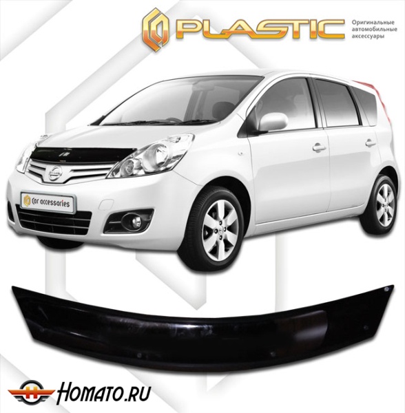 Дефлектор капота Nissan Note 2008-2012 (E-11 правый руль) | черный