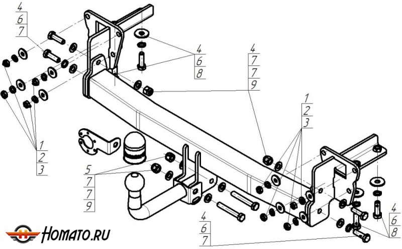 Фаркоп Subaru Outback 2015-2020 | шар A - оцинкованный, нагрузка 75/2000 | MOTODOR | 92203-A