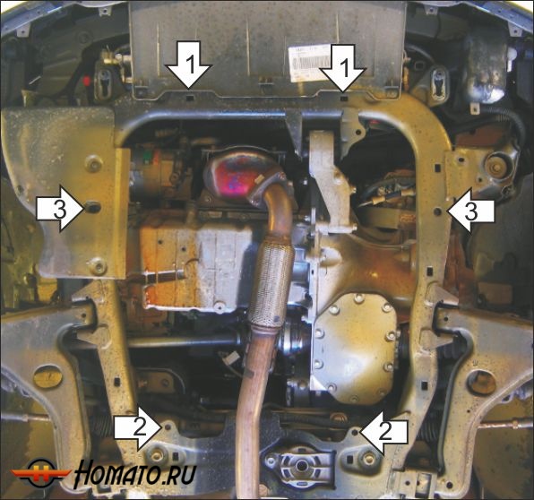 Защита картера Opel Zafira 2008-2011 | двигатель + КПП, 2 мм, сталь | MOTODOR | 71501
