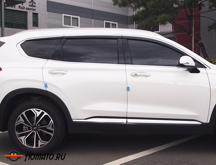 Премиум дефлекторы из 6 частей для Hyundai Santa Fe (TM) 2019+/2021+ | с хром молдингом