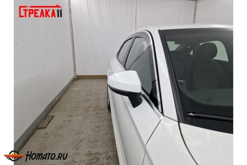 Дефлекторы Audi A3 седан (8V) 2012-2020 | с хром молдингом, из 6 частей, премиум, плоские, 2D