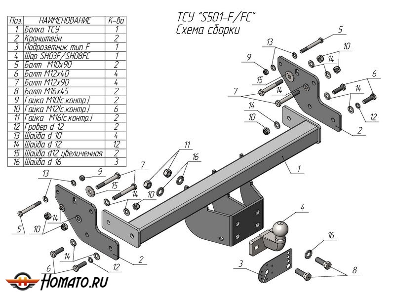 Фаркоп SOLLERS ATLANT (фургон, L2) 2023- | шар FC | Лидер Плюс | S501-FC