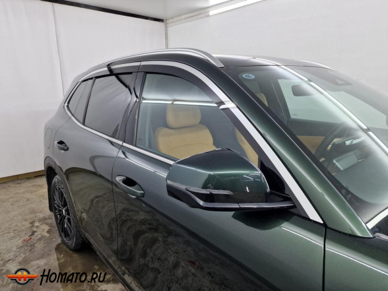 Дефлекторы Geely EX5 EM-i 2026+ | с хром молдингом, из 6 частей, премиум, плоские, 2D