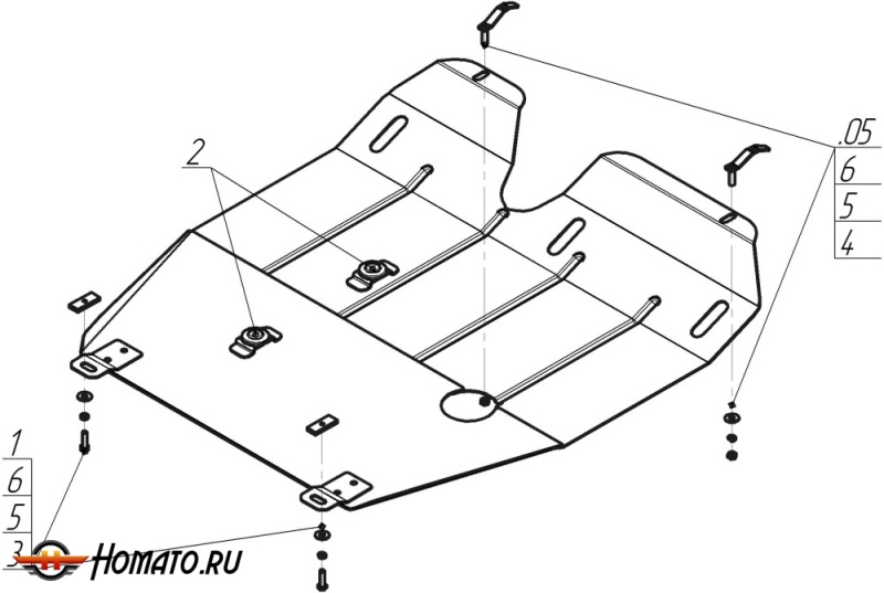 Защита картера Mitsubishi Outlander I 2003-2006 | двигатель + КПП, 2 мм, сталь | MOTODOR | 01309