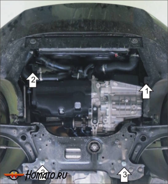 Защита картера Skoda Yeti 2009-2018 | двигатель + КПП, 2 мм, сталь | MOTODOR | 02733