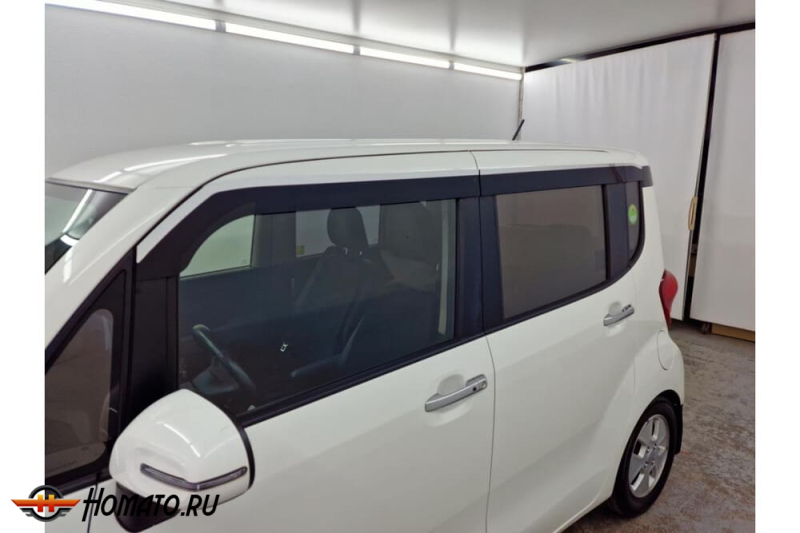 Дефлекторы Kia Ray 2011+/2018+/2022+ | с хром молдингом, из 6 частей, премиум, плоские, 2D,