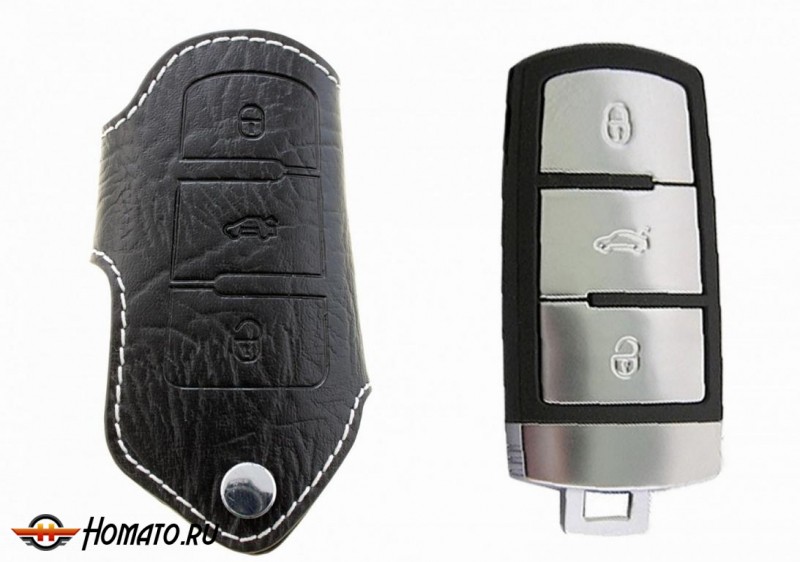 Брелок «кожаный чехол» для ключа Volkswagen с белой нитью «вар.2»