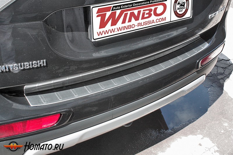 Накладка на задний бампер на Mitsubishi Outlander 2012-2014 | нержавейка, прямая