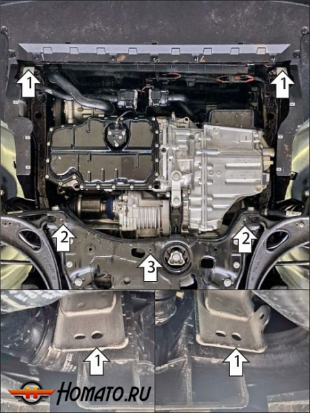 Защита картера Volkswagen Tavendor | двигатель + КПП, 2 мм, сталь | MOTODOR | 72710