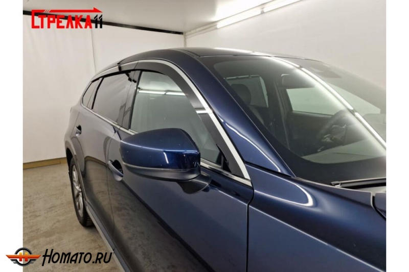 Дефлекторы Мазда Сх 9 2017+/2021+ | с хром молдингом, из 6 частей, премиум, плоские, 2D