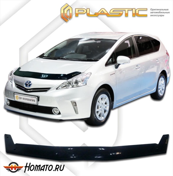 Дефлектор капота Toyota Prius Alpha 2011-2021 (ZVW40W, ZVW41W) | черный